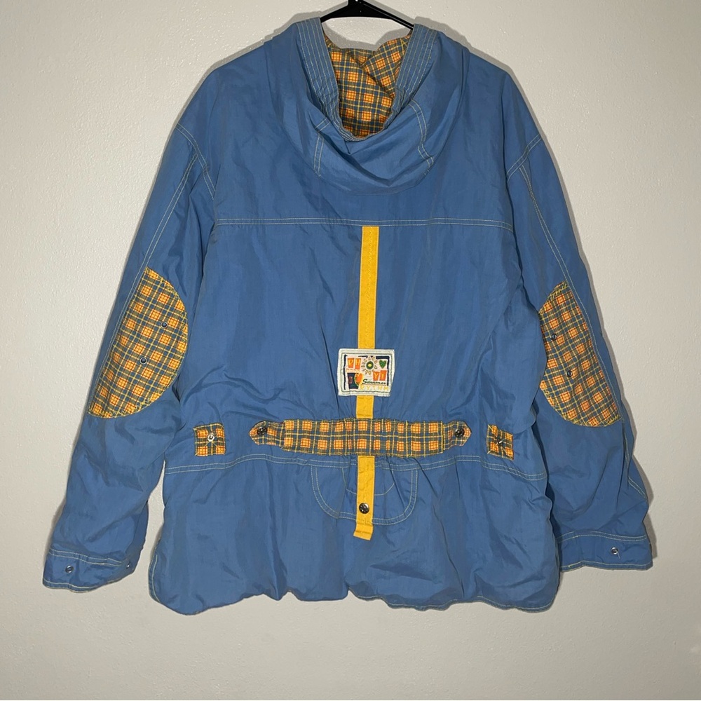 Vintage 90’s Blue with Plaid Hoodie Windbreaker Puffer Jacket